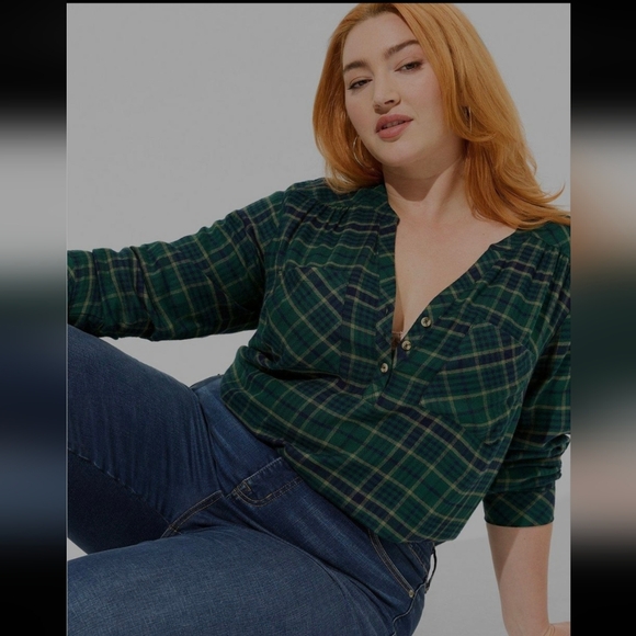 Torrid EUC Green Flannel Shirt Sz 2 (18/20) - Picture 1 of 4
